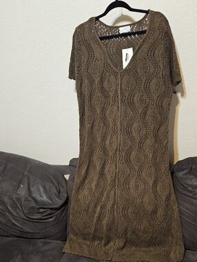 Universal Thread Olive Brown Crochet Maxi Dress